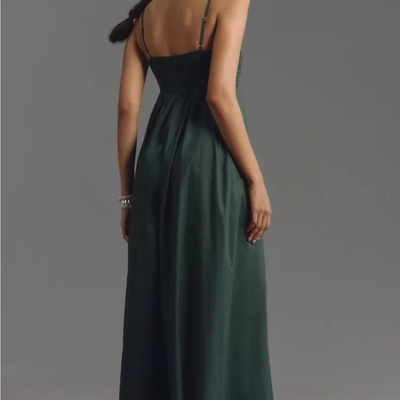 NWT Anthropologie Hutch- Forest Green Spaghetti Strap Wide-Leg Jumpsuit - Picture 2 of 5